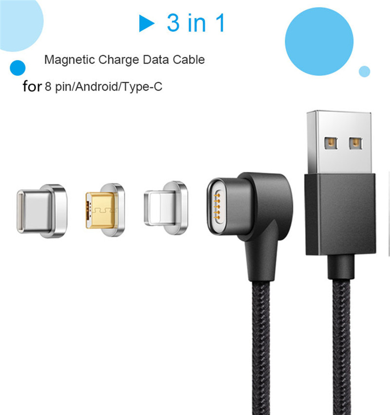 1M Nylon Braided Magnetic USB 8 Pin Micro Type-C Charging Cable