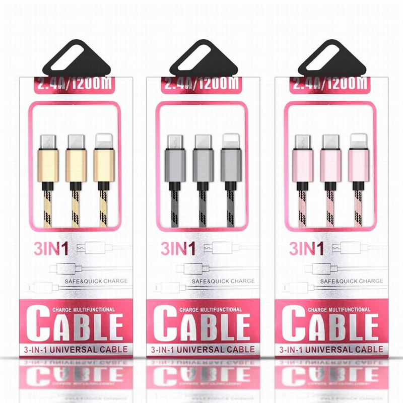 3 in 1 data sync Charging Cable Micro usb iPhone 8 pin Type-C