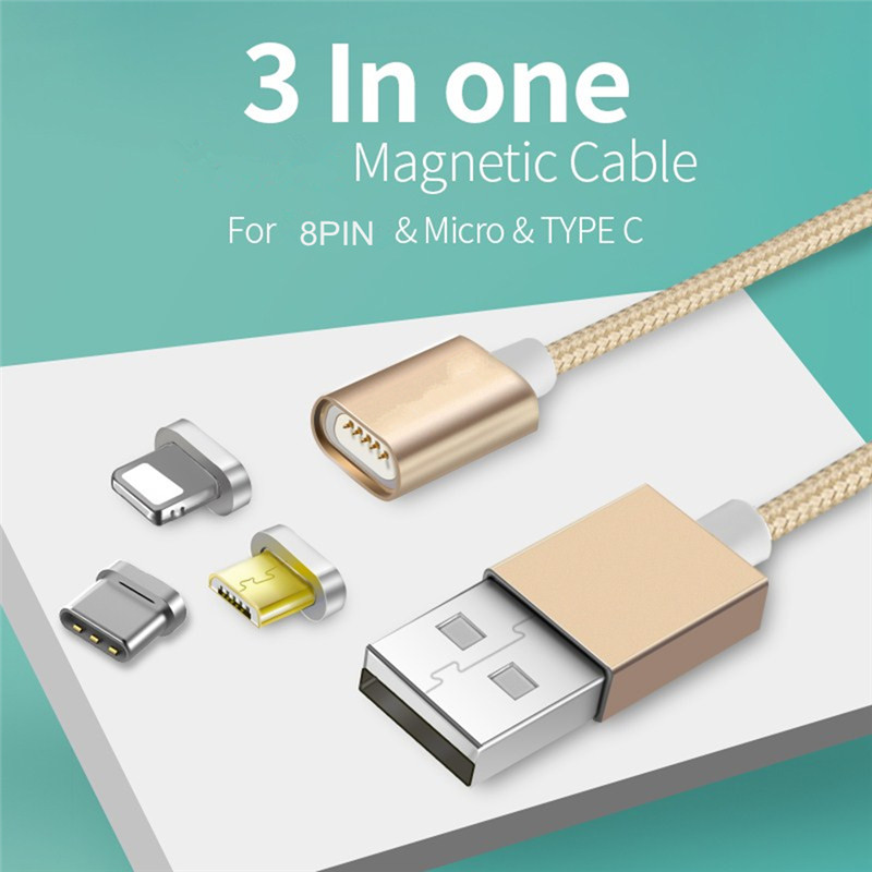 3 in 1 Nylon Braided Magnetic USB Charging Cable iPhone Android Type-C