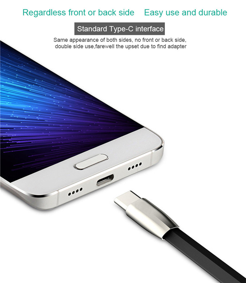 1M Zinc Alloy Flat USB Data Sync Charging Cable Type-C