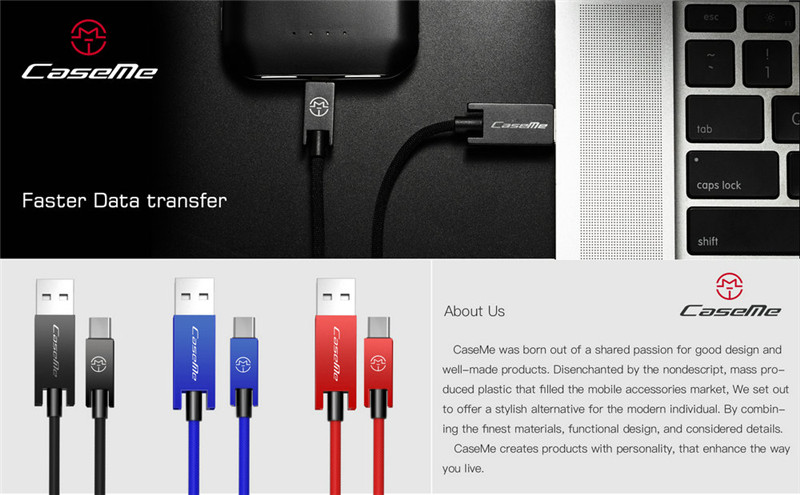 CaseMe USB Type C Cable Fabric Braided Fast Charging Cord CaseMe USB Type C Cable Fabric Braided Fast Charging Cord
