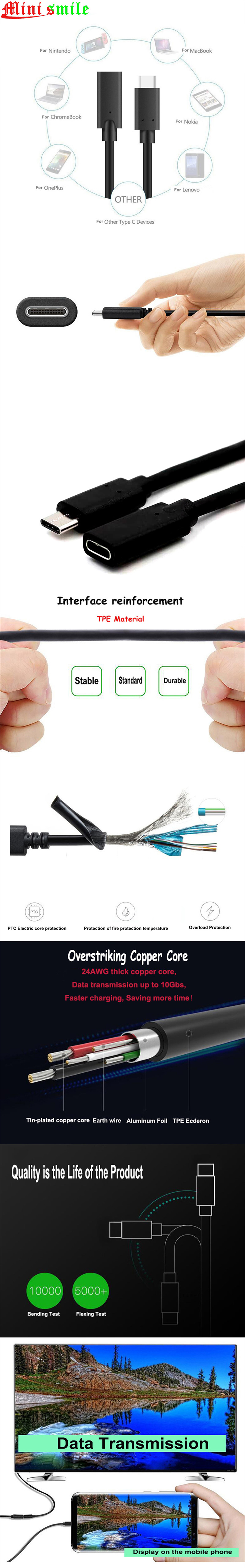 Minismile High Speed USB 3.1 Type-C Male to Female Extender Cable 0.6M Minismile High Speed USB 3.1 Type-C Male to Female Extender Cable 0.6M
