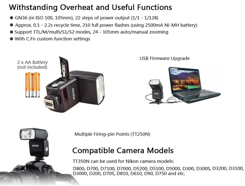Godox TT350N 2.4GHz Universal Flash Speedlite for Nikon Mirrorless DSRL Camera