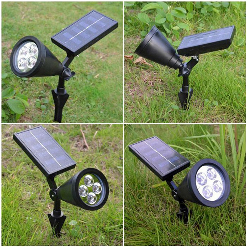 2PCS 4 LEDs Solar Powered Spotlight Outdoor Landscape Lighting 