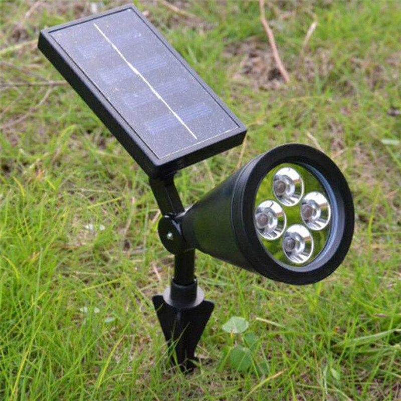 2PCS 4 LEDs Solar Powered Spotlight Outdoor Landscape Lighting 