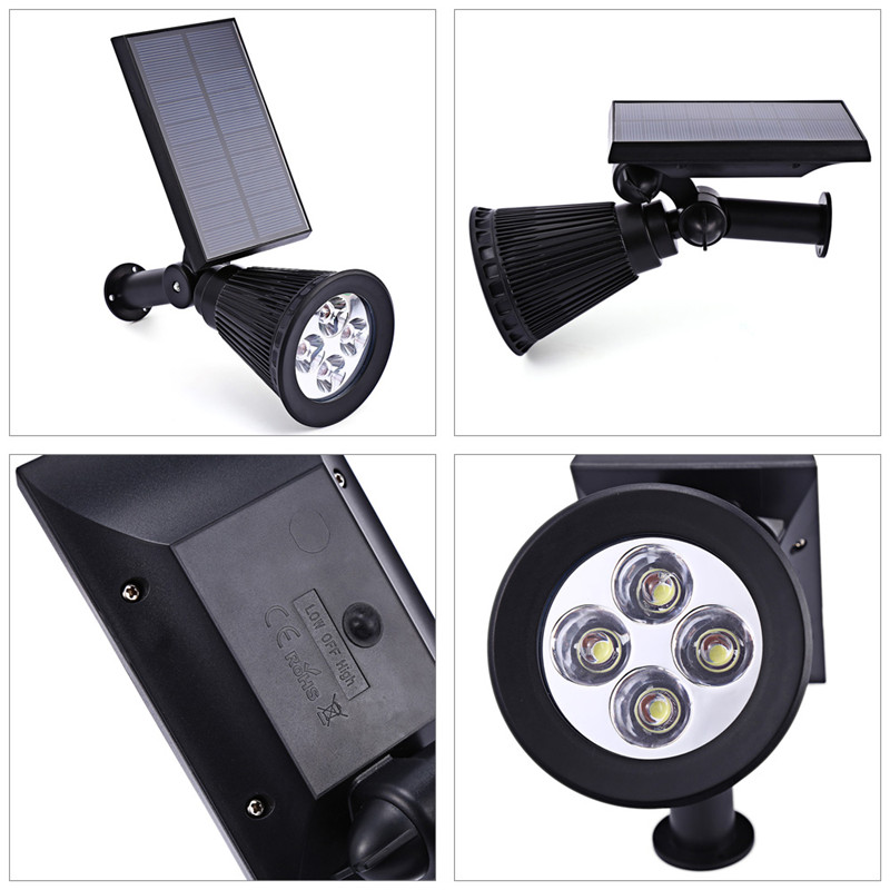 2PCS 4 LEDs Solar Powered Spotlight Outdoor Landscape Lighting 