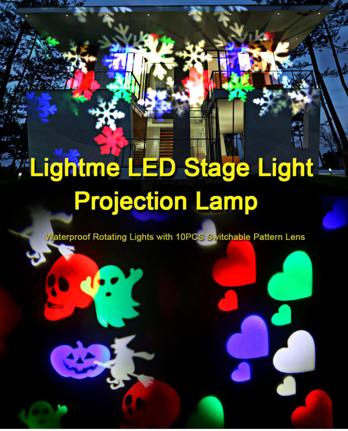 Lightme Multicolor LED Stage Light Projection Lamp Waterproof Rotating Lights 