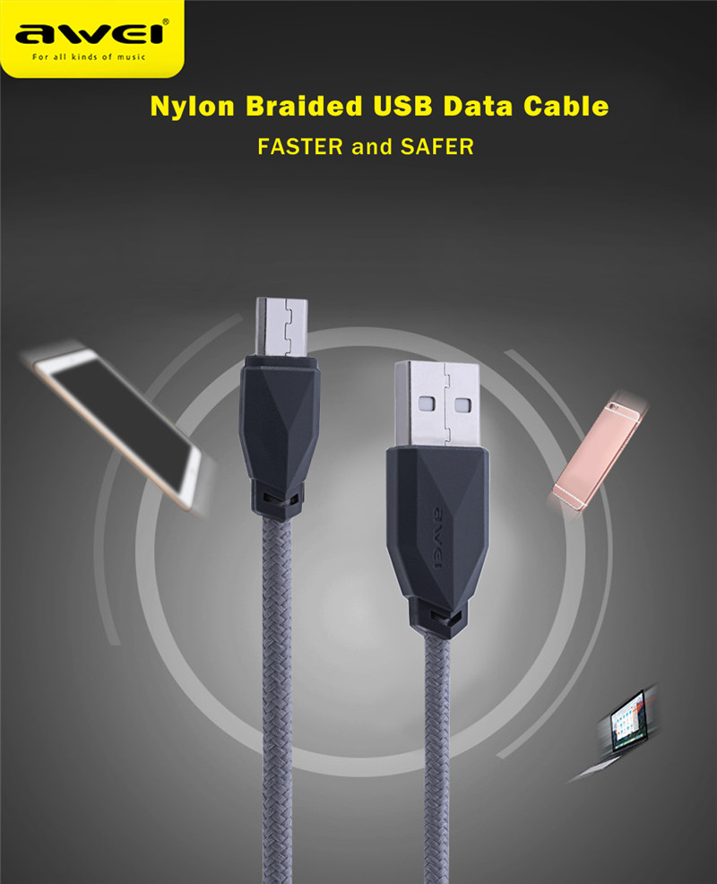 Awei CL - 982 1M Universal Nylon Braided Micro USB Data Wire Awei CL - 982 1M Universal Nylon Braided Micro USB Data Wire