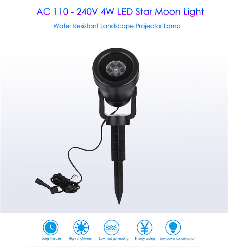 AC 110 - 240V 4W LED star moon light water resistant projector lamp