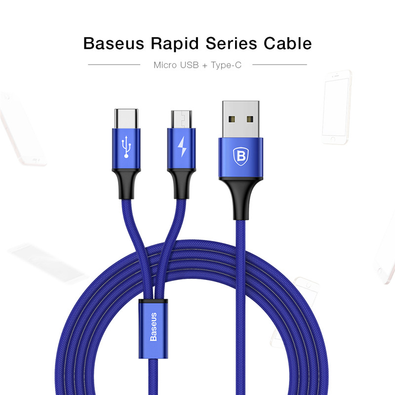 Baseus 2 in 1 Micro USB Type-C Connector 3A Charging Data Transfer Cable 1.2M Baseus 2 in 1 Micro USB Type-C Connector 3A Charging Data Transfer Cable 1.2M