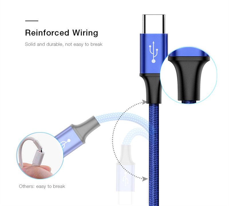 Baseus 2 in 1 Micro USB Type-C Connector 3A Charging Data Transfer Cable 1.2M