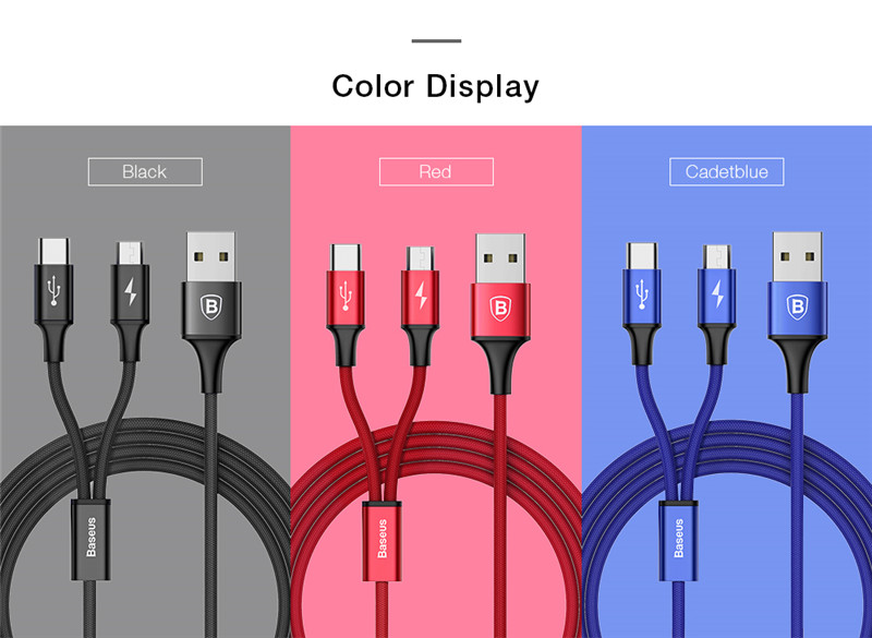 Baseus 2 in 1 Micro USB Type-C Connector 3A Charging Data Transfer Cable 1.2M