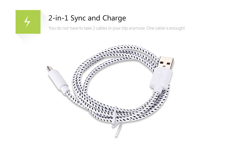 Nylon Fabric Braided Data Transfer Charging Cable Micro USB to USB 2.0