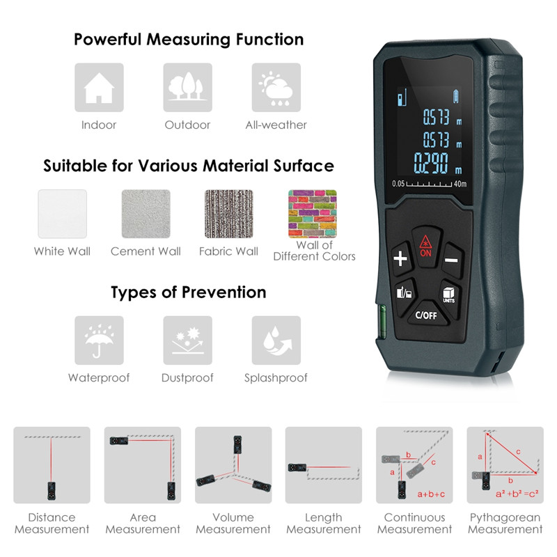 JP40 Multipurpose Handheld Rangefinder 40M Laser Distance Meter