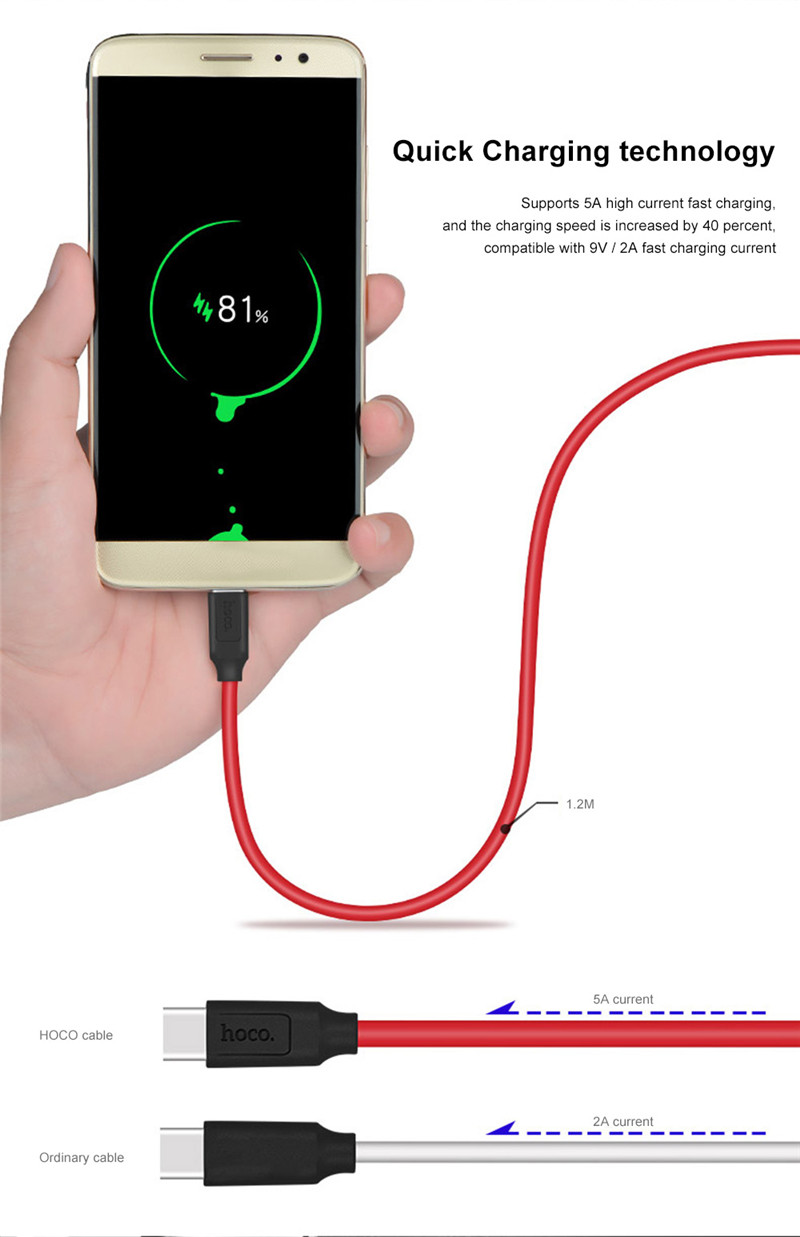 HOCO X11 Type-C Cable 5A Fast Charging Sync Data Transmission Cord 1.2M HOCO X11 Type-C Cable 5A Fast Charging Sync Data Transmission Cord 1.2M