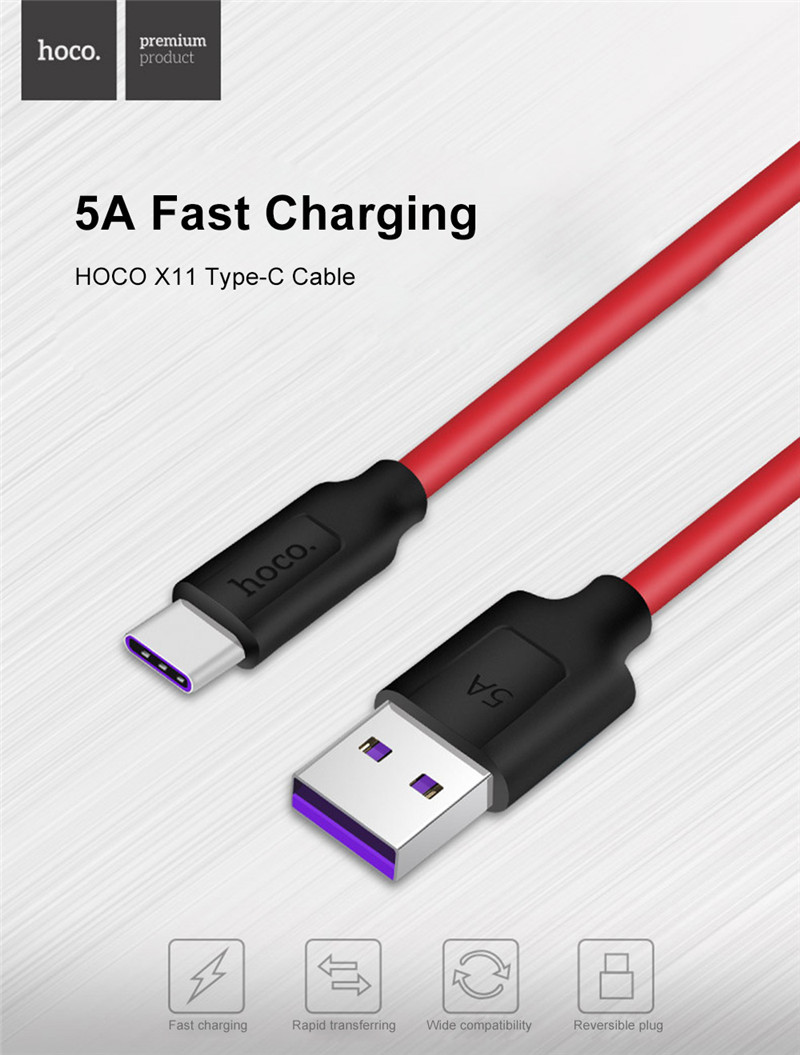 HOCO X11 Type-C Cable 5A Fast Charging Sync Data Transmission Cord 1.2M HOCO X11 Type-C Cable 5A Fast Charging Sync Data Transmission Cord 1.2M