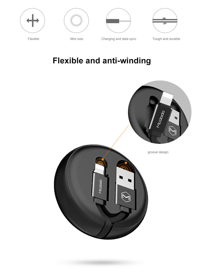 1M Mcdodo 8 Pin Cable Organizer 1.5A Fast Charging Data Cord