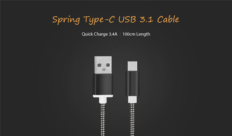 3.4A Stainless Steel Spring Type-C USB 3.1 Charging Data Cable