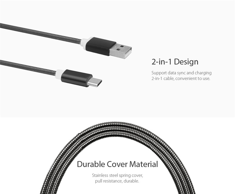 3.4A Stainless Steel Spring Type-C USB 3.1 Charging Data Cable