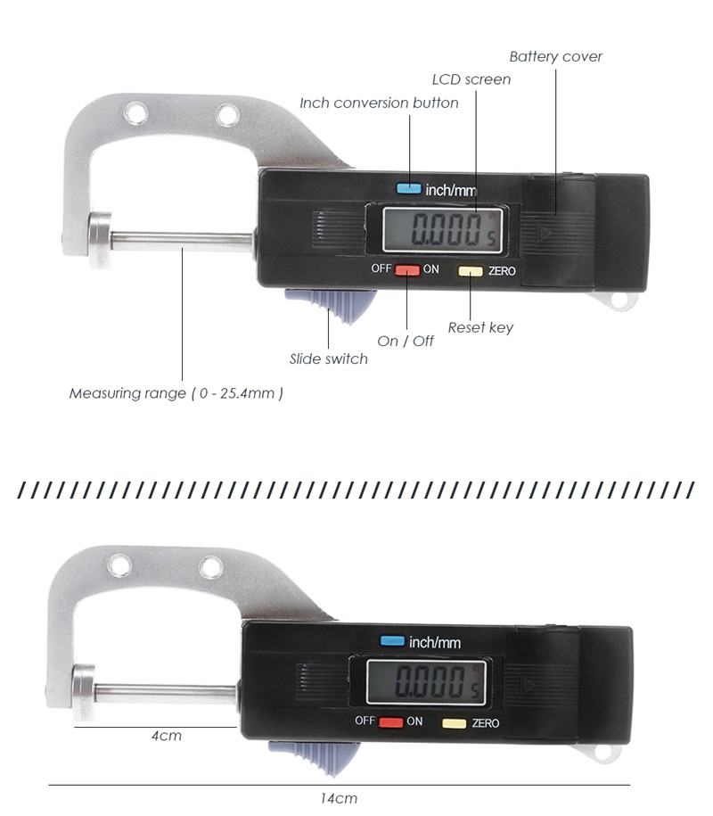 0 - 25.4 mm LCD Digital Thickness Gauge