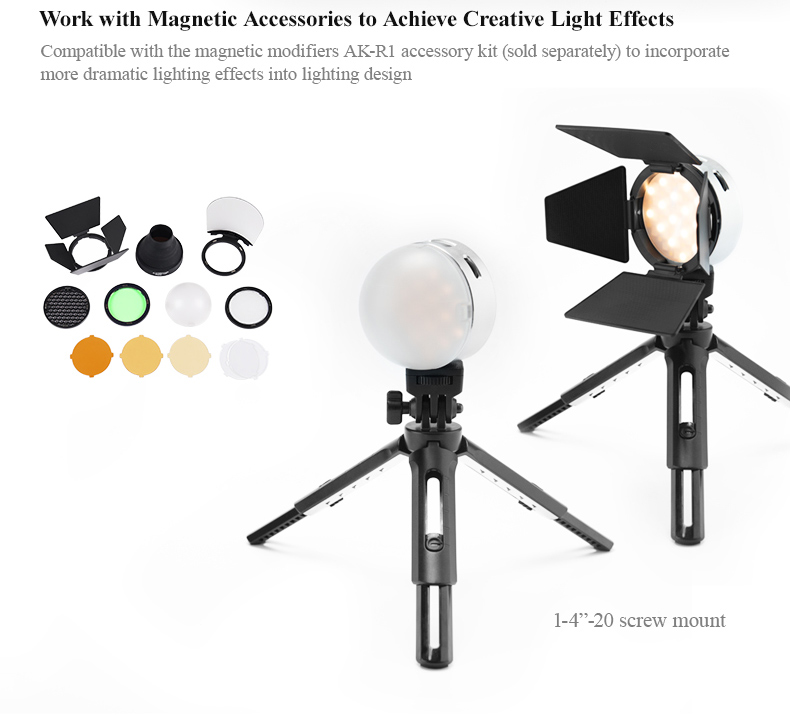 Godox R1 round RGB mini creative LED on-camera video light Godox R1 round RGB mini creative LED on-camera video light