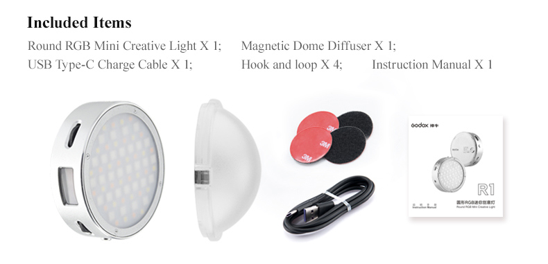 Godox R1 round RGB mini creative LED on-camera video light Godox R1 round RGB mini creative LED on-camera video light