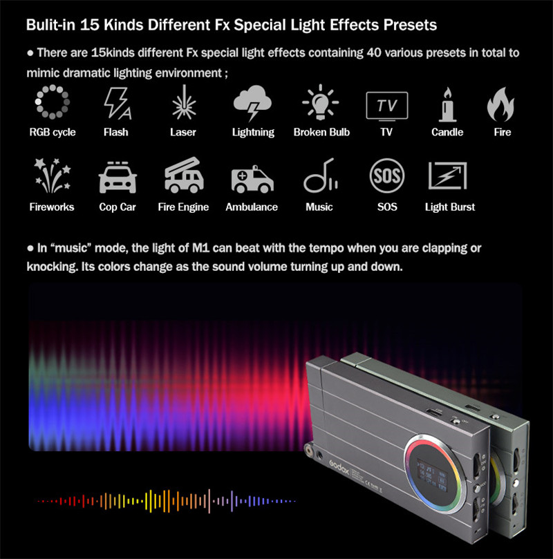 Godox M1 RGB LED mini creative on-camera video light Godox M1 RGB LED mini creative on-camera video light