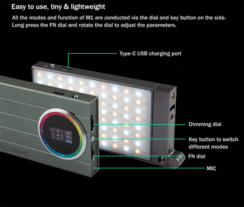 Godox M1 RGB LED mini creative on-camera video light Godox M1 RGB LED mini creative on-camera video light