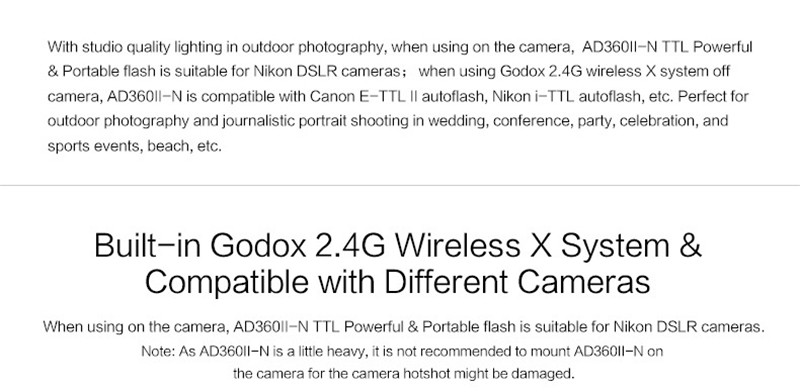 Godox AD360II-N TTL on/off-camera flash speedlite 2.4G wireless X system for nikon Godox AD360II-N TTL on/off-camera flash speedlite 2.4G wireless X system for nikon