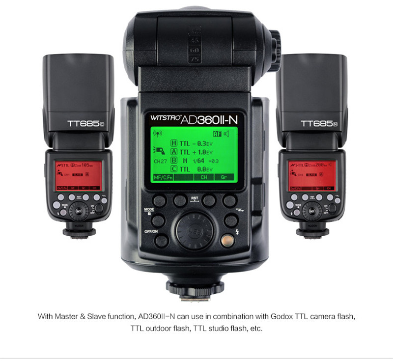 Godox AD360II-N TTL on/off-camera flash speedlite 2.4G wireless X system for nikon Godox AD360II-N TTL on/off-camera flash speedlite 2.4G wireless X system for nikon