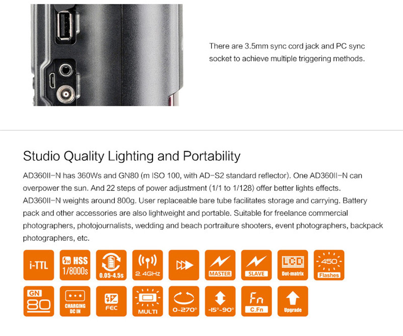 Godox AD360II-N TTL on/off-camera flash speedlite 2.4G wireless X system for nikon Godox AD360II-N TTL on/off-camera flash speedlite 2.4G wireless X system for nikon