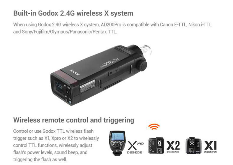Godox AD200Pro outdoor pocket wireless TTL flash light