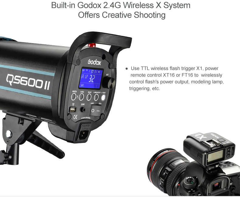 Godox QS800II 800W GN90 built-in 2.4G wireless X system studio strobe
