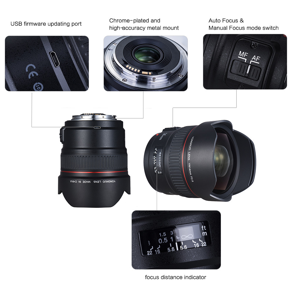 YONGNUO 14mm F2.8 ultra-wide angle prime auto/manual focus camera lens for canon