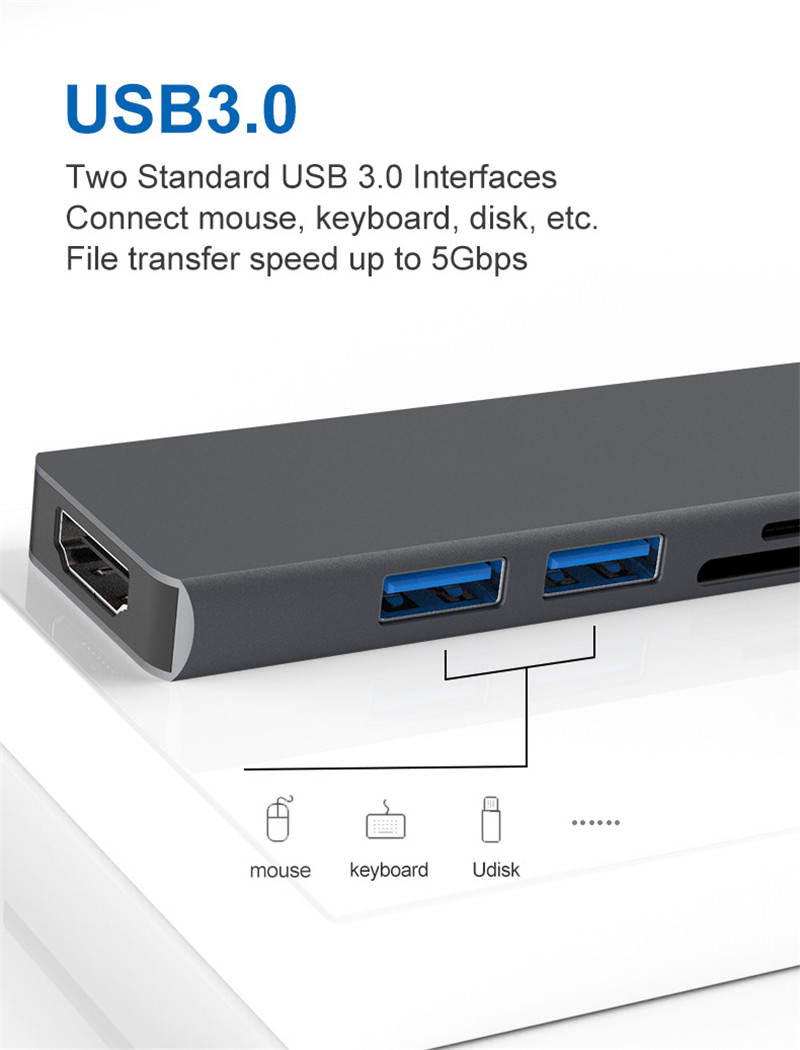 Type-C to USB 3.0 HDMI Adapter 4K Hub TF SD reader dock station