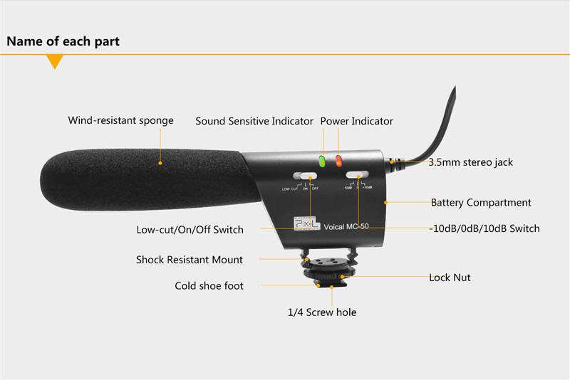 PIXEL MC-50 high definition voice camera microphone shotgun mic