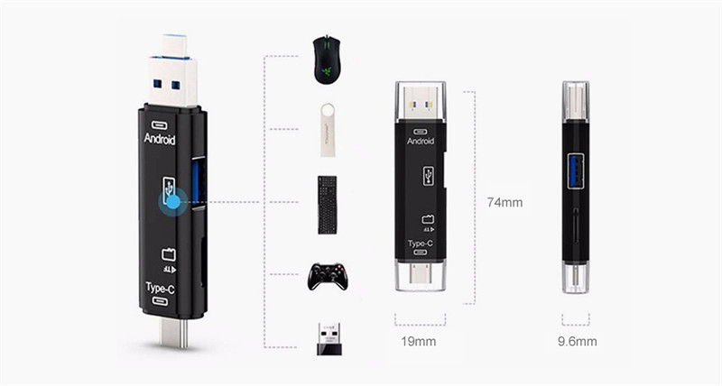 Cwxuan Type-C / Micro USB to OTG Hub Adapter TF Card Reader