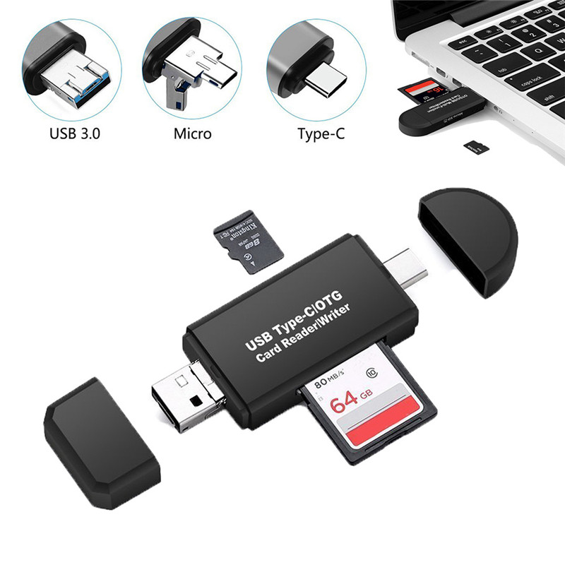 3 in 1 OTG Type C USB Micro USB Combo SD Card Reade