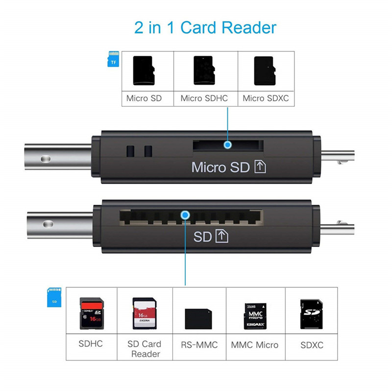 Micro USB Card Reader 2 in 1 USB 2.0 Connectors SD TF