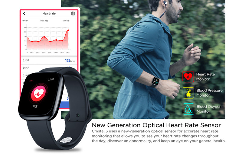 Zeblaze crystal 3 heart rate blood pressure oxygen monitor bluetooth smart watch