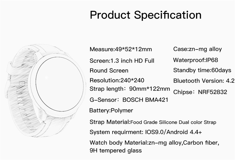 Kospet probe 1.3 inch smart sports watch fitness tracker health monitor bluetooth smartwatch