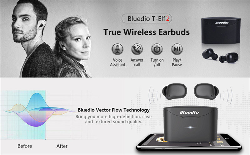 Bluedio T-elf 2 True Wireless Bluetooth Earbuds Touch Control Earphones