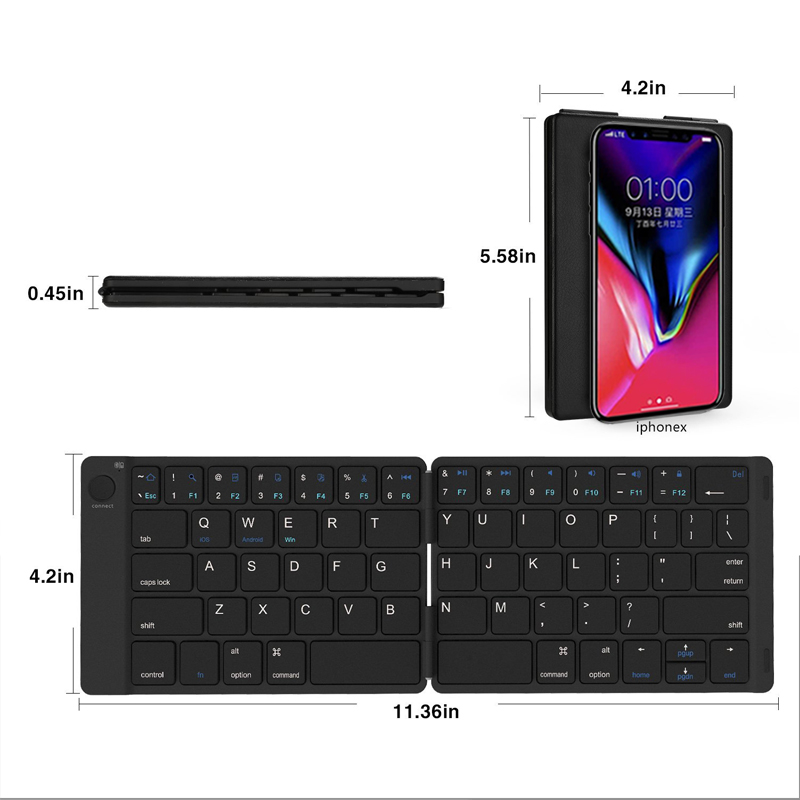 Rechargeable Leather Portable Foldable Bluetooth Keyboard