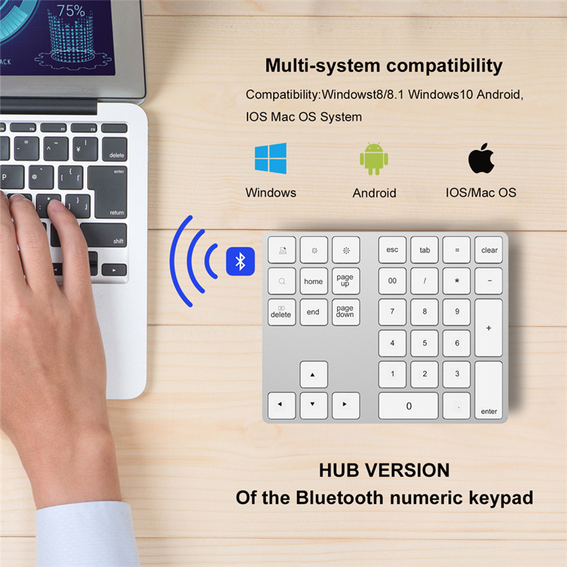 Aluminum Bluetooth Numeric Keypad USB HUB