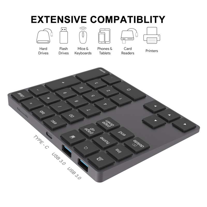 Aluminum Bluetooth Numeric Keypad USB HUB