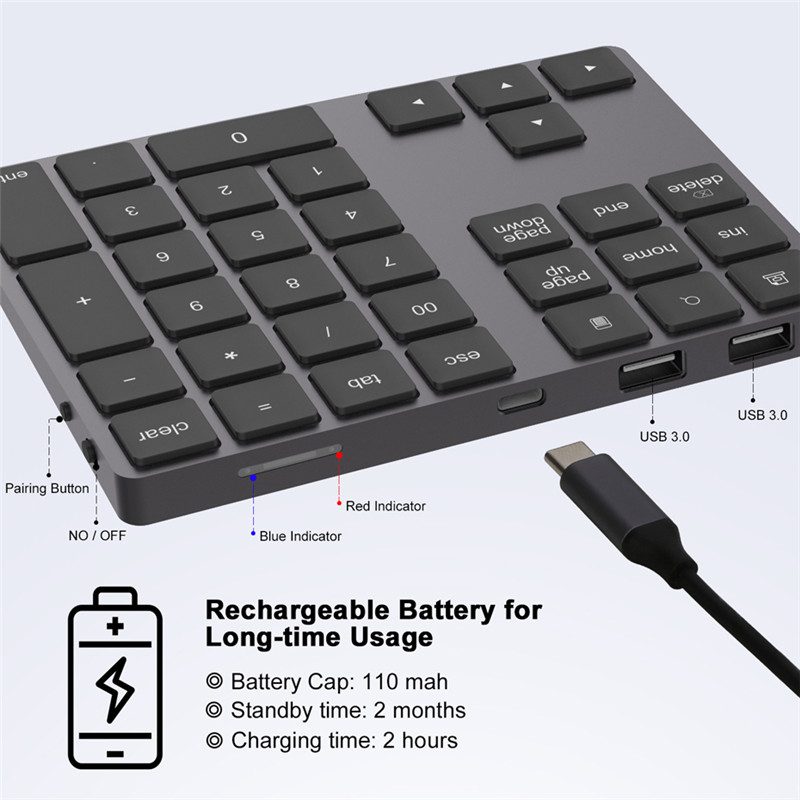 Aluminum Bluetooth Numeric Keypad USB HUB