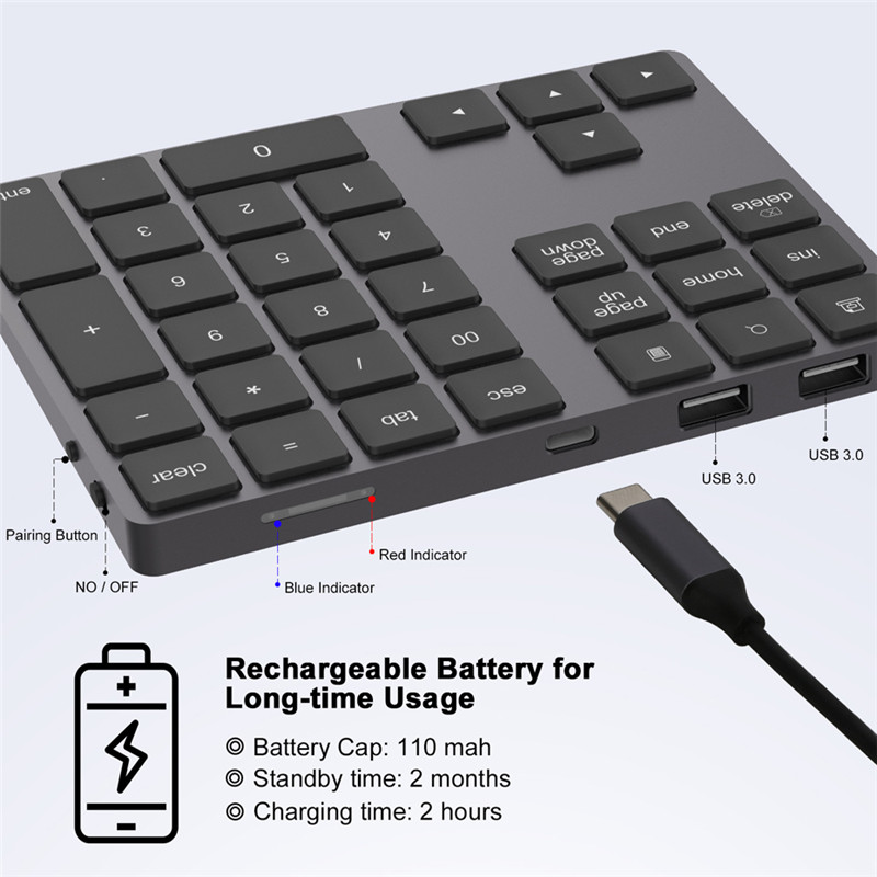 Aluminum Bluetooth Numeric Keypad USB HUB Aluminum Bluetooth Numeric Keypad USB HUB