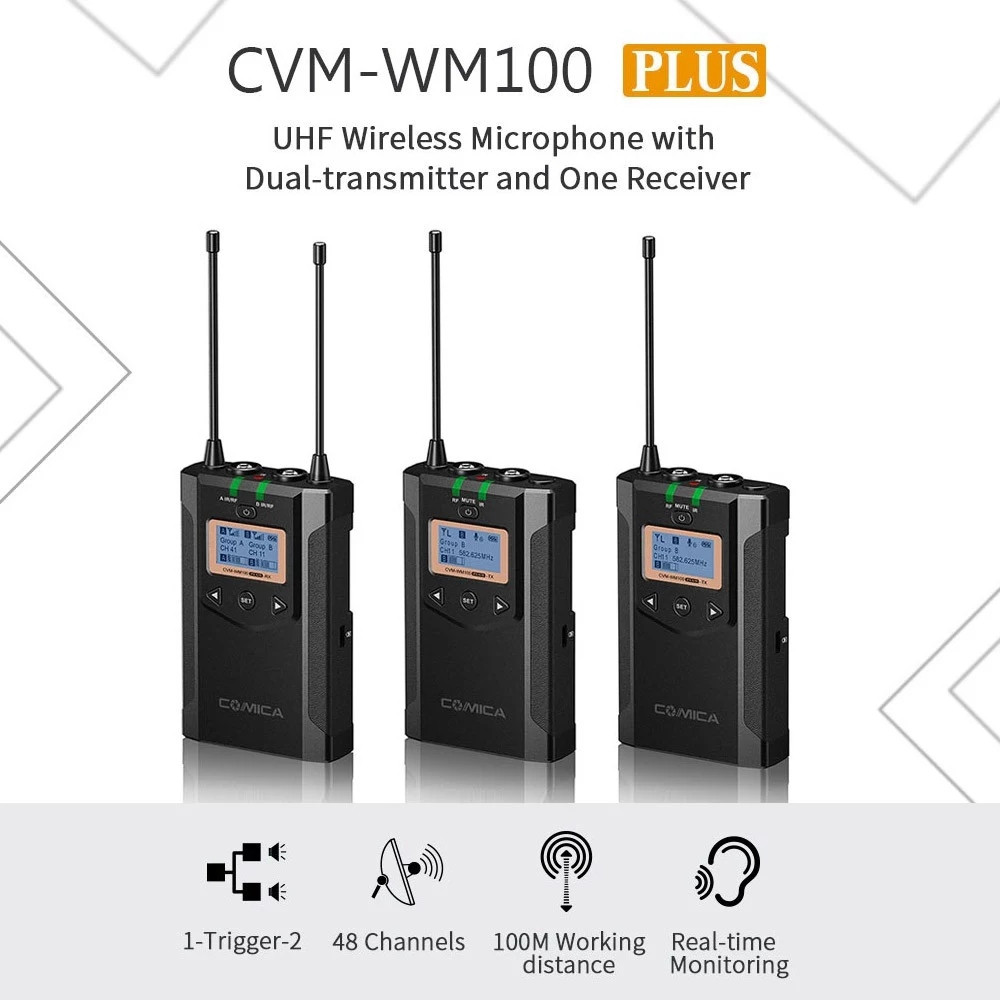 COMICA CVM-WM100 plus 48-channel UHF wireless microphone for camera camcorder