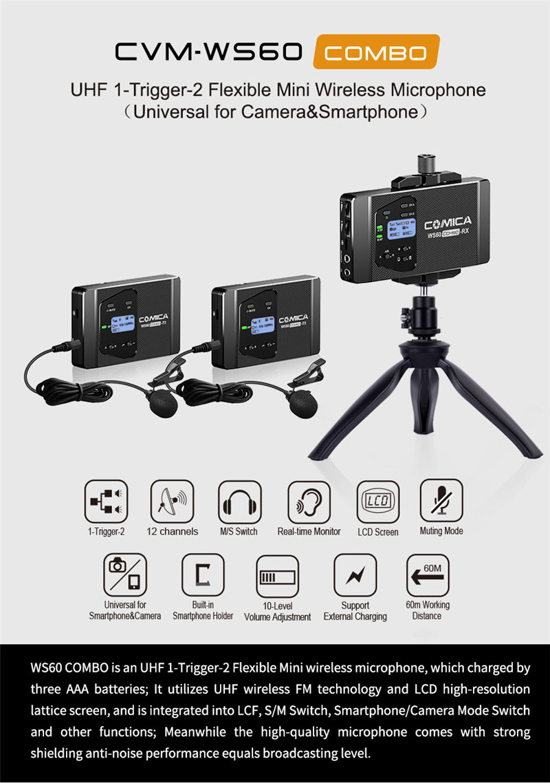 Comica CVM-WS60 UHF wireless DSLR microphone