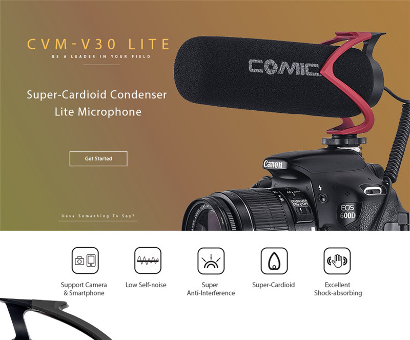 Comica CVM-V30 LITE microphone super-cardioid condenser on-camera shotgun mic Comica CVM-V30 LITE microphone super-cardioid condenser on-camera shotgun mic